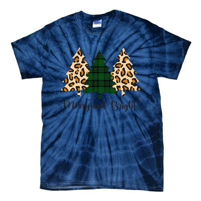 Merry And Bright Plaid And Cheetah Merry Christmas Trees Tie-Dye T-Shirt