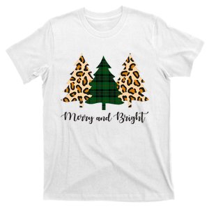 Merry And Bright Plaid And Cheetah Merry Christmas Trees T-Shirt