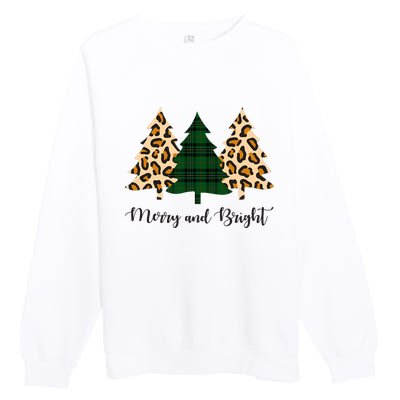 Merry And Bright Plaid And Cheetah Merry Christmas Trees Premium Crewneck Sweatshirt