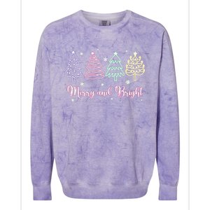 Merry And Bright Christmas Tree Merry Xmas Girl Women Cute Colorblast Crewneck Sweatshirt