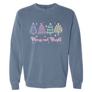 Merry And Bright Christmas Tree Merry Xmas Girl Women Cute Garment-Dyed Sweatshirt