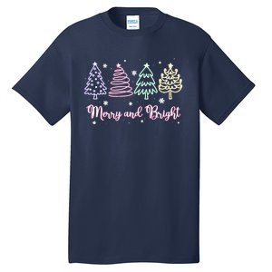 Merry And Bright Christmas Tree Merry Xmas Girl Women Cute Tall T-Shirt