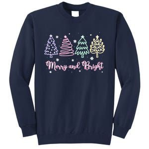 Merry And Bright Christmas Tree Merry Xmas Girl Women Cute Tall Sweatshirt