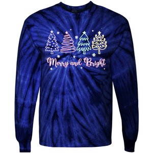 Merry And Bright Christmas Tree Merry Xmas Girl Women Cute Tie-Dye Long Sleeve Shirt