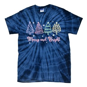 Merry And Bright Christmas Tree Merry Xmas Girl Women Cute Tie-Dye T-Shirt