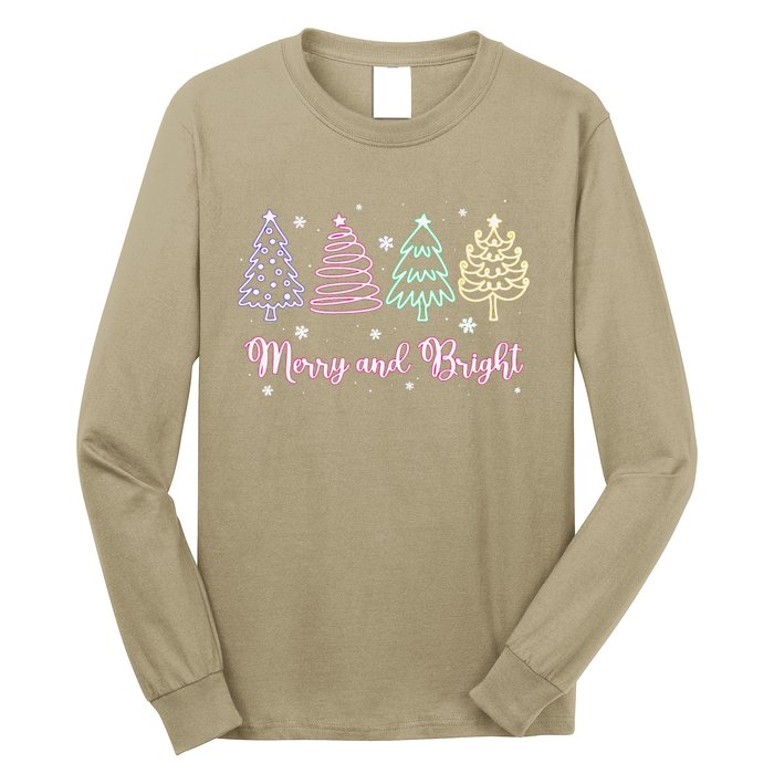 Merry And Bright Christmas Tree Merry Xmas Girl Women Cute Long Sleeve Shirt