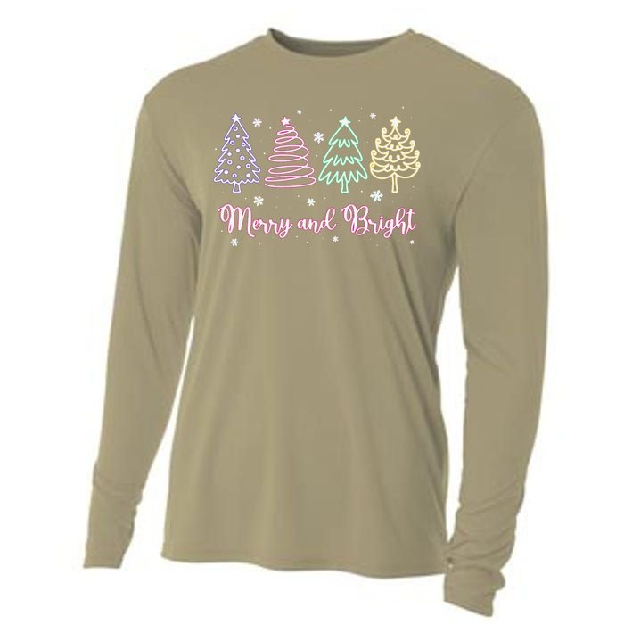 Merry And Bright Christmas Tree Merry Xmas Girl Women Cute Cooling Performance Long Sleeve Crew