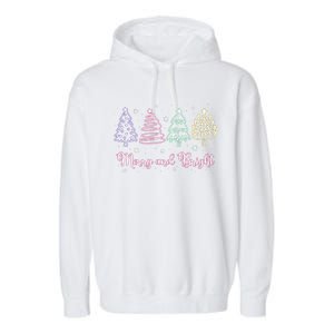 Merry And Bright Christmas Tree Merry Xmas Girl Women Cute Garment-Dyed Fleece Hoodie