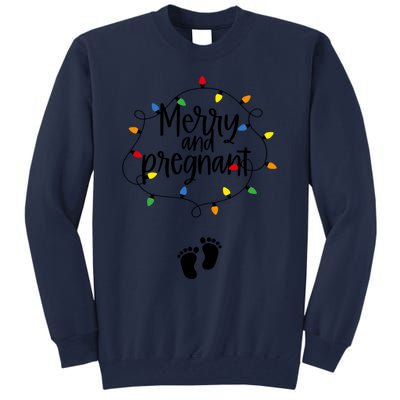 Merry And Bright Pregnant Christmas Light Baby Announcement Tall Sweatshirt