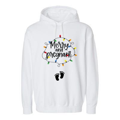 Merry And Bright Pregnant Christmas Light Baby Announcement Garment-Dyed Fleece Hoodie