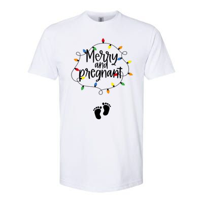 Merry And Bright Pregnant Christmas Light Baby Announcement Softstyle CVC T-Shirt