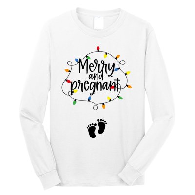 Merry And Bright Pregnant Christmas Light Baby Announcement Long Sleeve Shirt