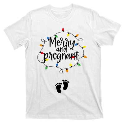 Merry And Bright Pregnant Christmas Light Baby Announcement T-Shirt