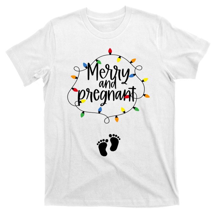 Merry And Bright Pregnant Christmas Light Baby Announcement T-Shirt