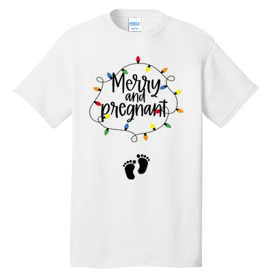 Merry And Bright Pregnant Christmas Light Baby Announcement Tall T-Shirt