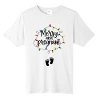 Merry And Bright Pregnant Christmas Light Baby Announcement Tall Fusion ChromaSoft Performance T-Shirt