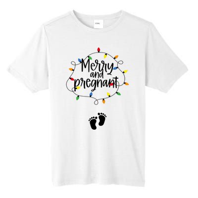 Merry And Bright Pregnant Christmas Light Baby Announcement Tall Fusion ChromaSoft Performance T-Shirt