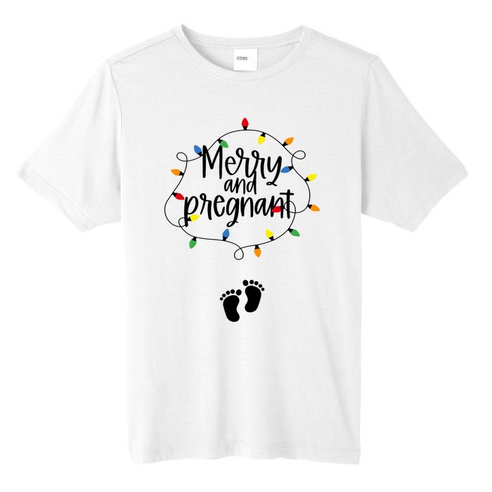 Merry And Bright Pregnant Christmas Light Baby Announcement Tall Fusion ChromaSoft Performance T-Shirt