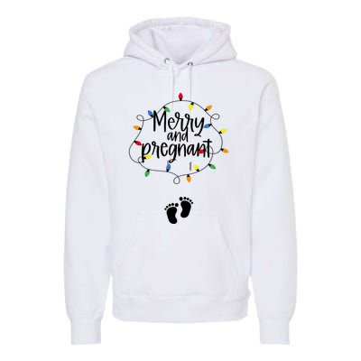 Merry And Bright Pregnant Christmas Light Baby Announcement Premium Hoodie