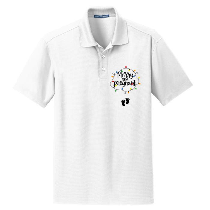 Merry And Bright Pregnant Christmas Light Baby Announcement Dry Zone Grid Polo