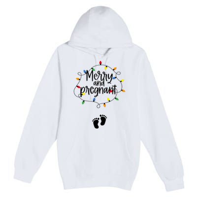 Merry And Bright Pregnant Christmas Light Baby Announcement Premium Pullover Hoodie