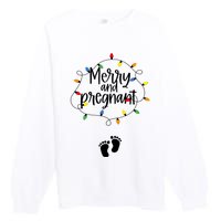 Merry And Bright Pregnant Christmas Light Baby Announcement Premium Crewneck Sweatshirt