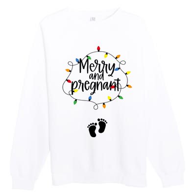 Merry And Bright Pregnant Christmas Light Baby Announcement Premium Crewneck Sweatshirt