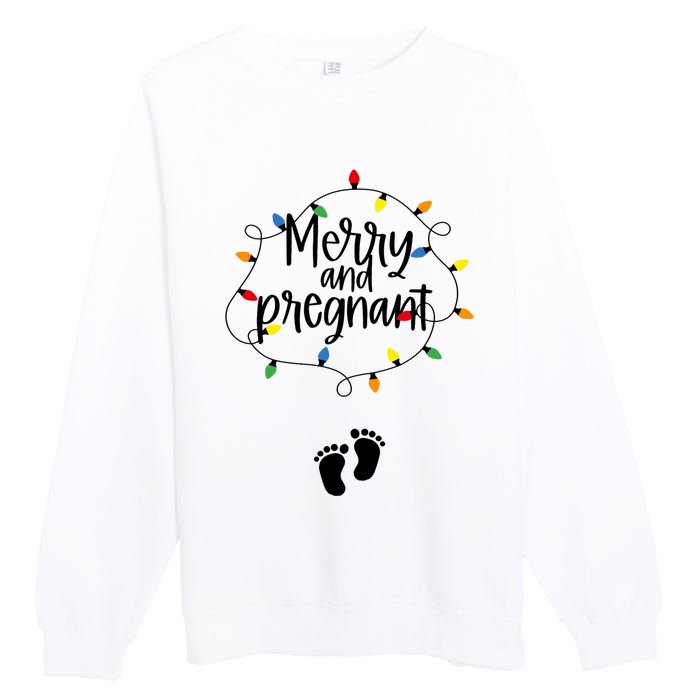 Merry And Bright Pregnant Christmas Light Baby Announcement Premium Crewneck Sweatshirt