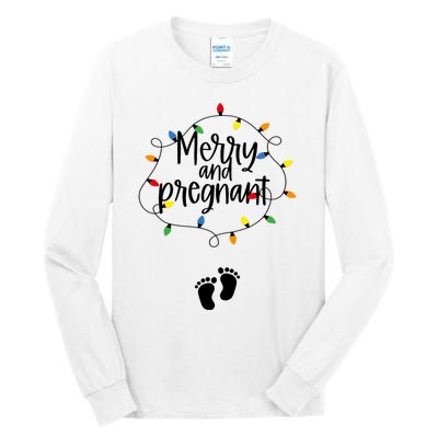 Merry And Bright Pregnant Christmas Light Baby Announcement Tall Long Sleeve T-Shirt