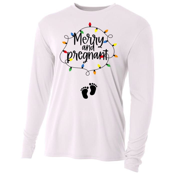 Merry And Bright Pregnant Christmas Light Baby Announcement Cooling Performance Long Sleeve Crew