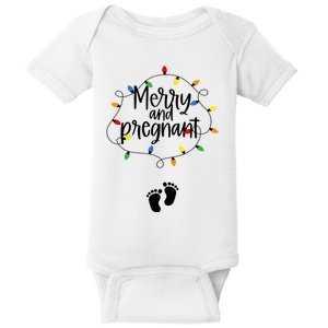 Merry And Bright Pregnant Christmas Light Baby Announcement Baby Bodysuit