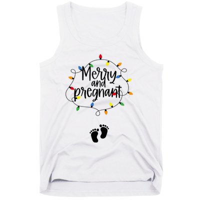 Merry And Bright Pregnant Christmas Light Baby Announcement Tank Top