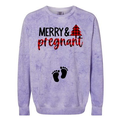 Merry And Bright Pregnant Christmas Pregnancy Announcement Colorblast Crewneck Sweatshirt