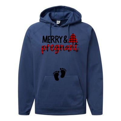 Merry And Bright Pregnant Christmas Pregnancy Announcement Performance Fleece Hoodie