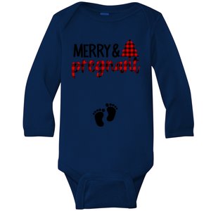 Merry And Bright Pregnant Christmas Pregnancy Announcement Baby Long Sleeve Bodysuit