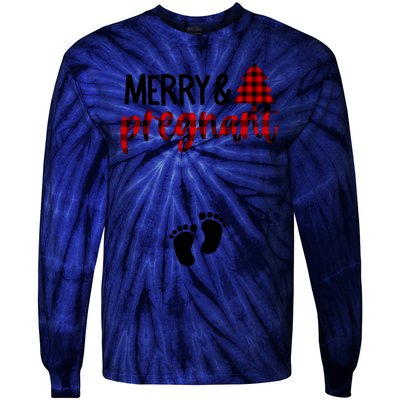 Merry And Bright Pregnant Christmas Pregnancy Announcement Tie-Dye Long Sleeve Shirt