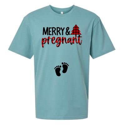 Merry And Bright Pregnant Christmas Pregnancy Announcement Sueded Cloud Jersey T-Shirt