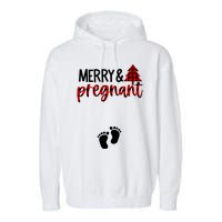 Merry And Bright Pregnant Christmas Pregnancy Announcement Garment-Dyed Fleece Hoodie