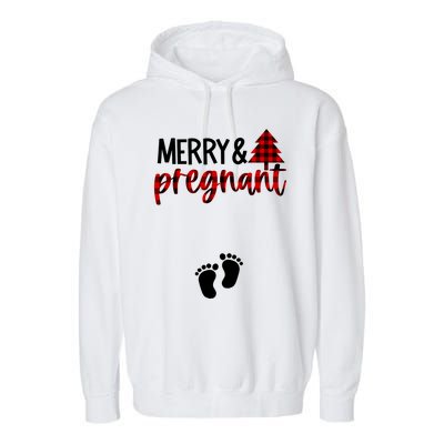 Merry And Bright Pregnant Christmas Pregnancy Announcement Garment-Dyed Fleece Hoodie