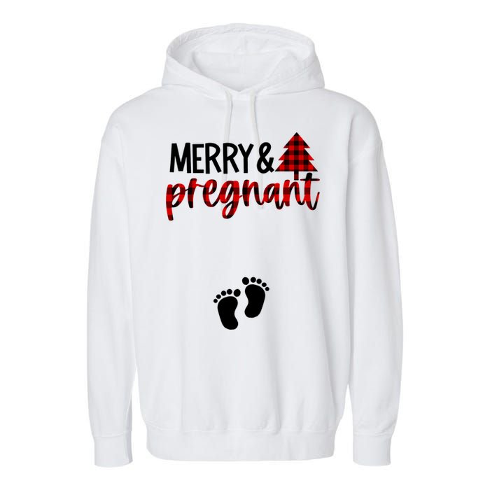 Merry And Bright Pregnant Christmas Pregnancy Announcement Garment-Dyed Fleece Hoodie