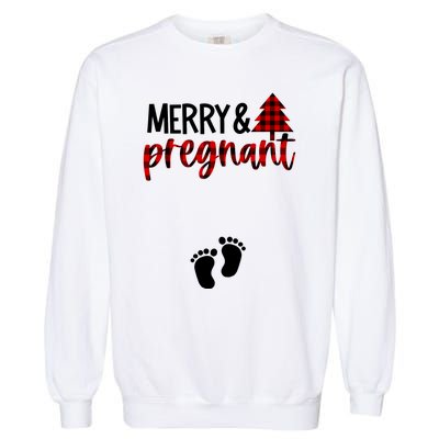 Merry And Bright Pregnant Christmas Pregnancy Announcement Garment-Dyed Sweatshirt