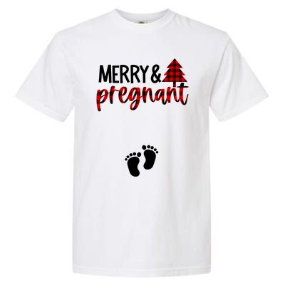 Merry And Bright Pregnant Christmas Pregnancy Announcement Garment-Dyed Heavyweight T-Shirt