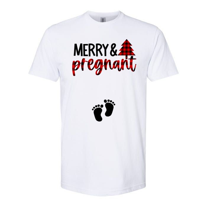 Merry And Bright Pregnant Christmas Pregnancy Announcement Softstyle CVC T-Shirt