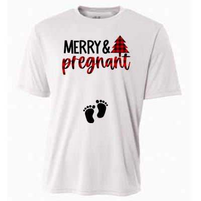 Merry And Bright Pregnant Christmas Pregnancy Announcement Cooling Performance Crew T-Shirt