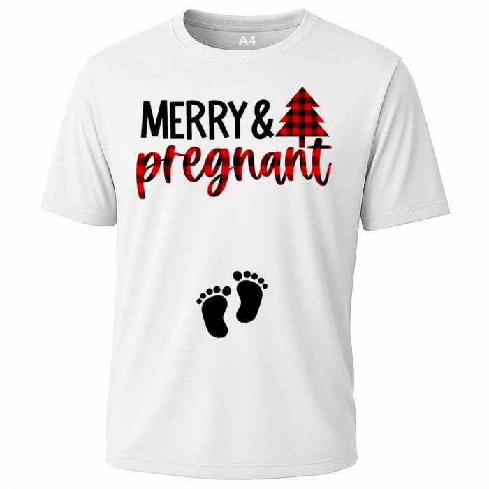 Merry And Bright Pregnant Christmas Pregnancy Announcement Cooling Performance Crew T-Shirt