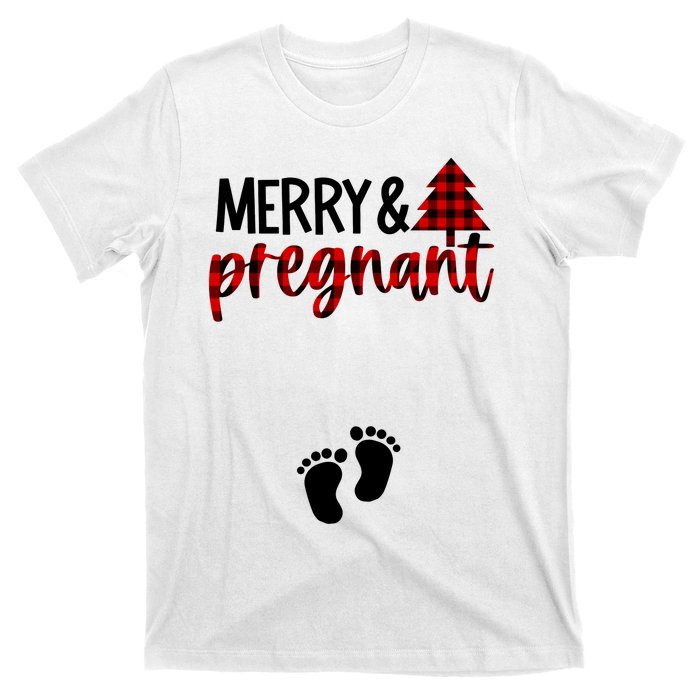 Merry And Bright Pregnant Christmas Pregnancy Announcement T-Shirt