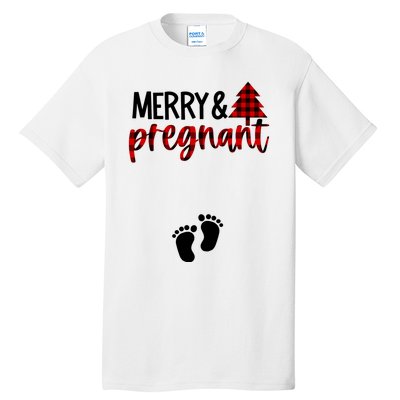 Merry And Bright Pregnant Christmas Pregnancy Announcement Tall T-Shirt