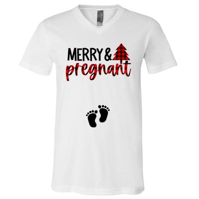 Merry And Bright Pregnant Christmas Pregnancy Announcement V-Neck T-Shirt