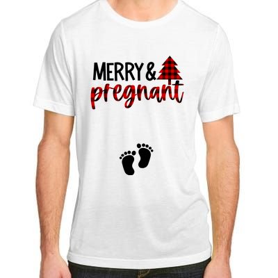 Merry And Bright Pregnant Christmas Pregnancy Announcement Adult ChromaSoft Performance T-Shirt