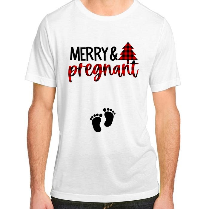 Merry And Bright Pregnant Christmas Pregnancy Announcement Adult ChromaSoft Performance T-Shirt